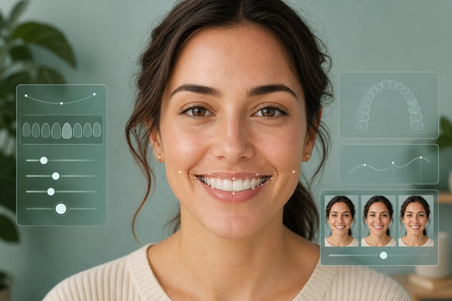 Natural smile with subtle digital smile-design guides and controls